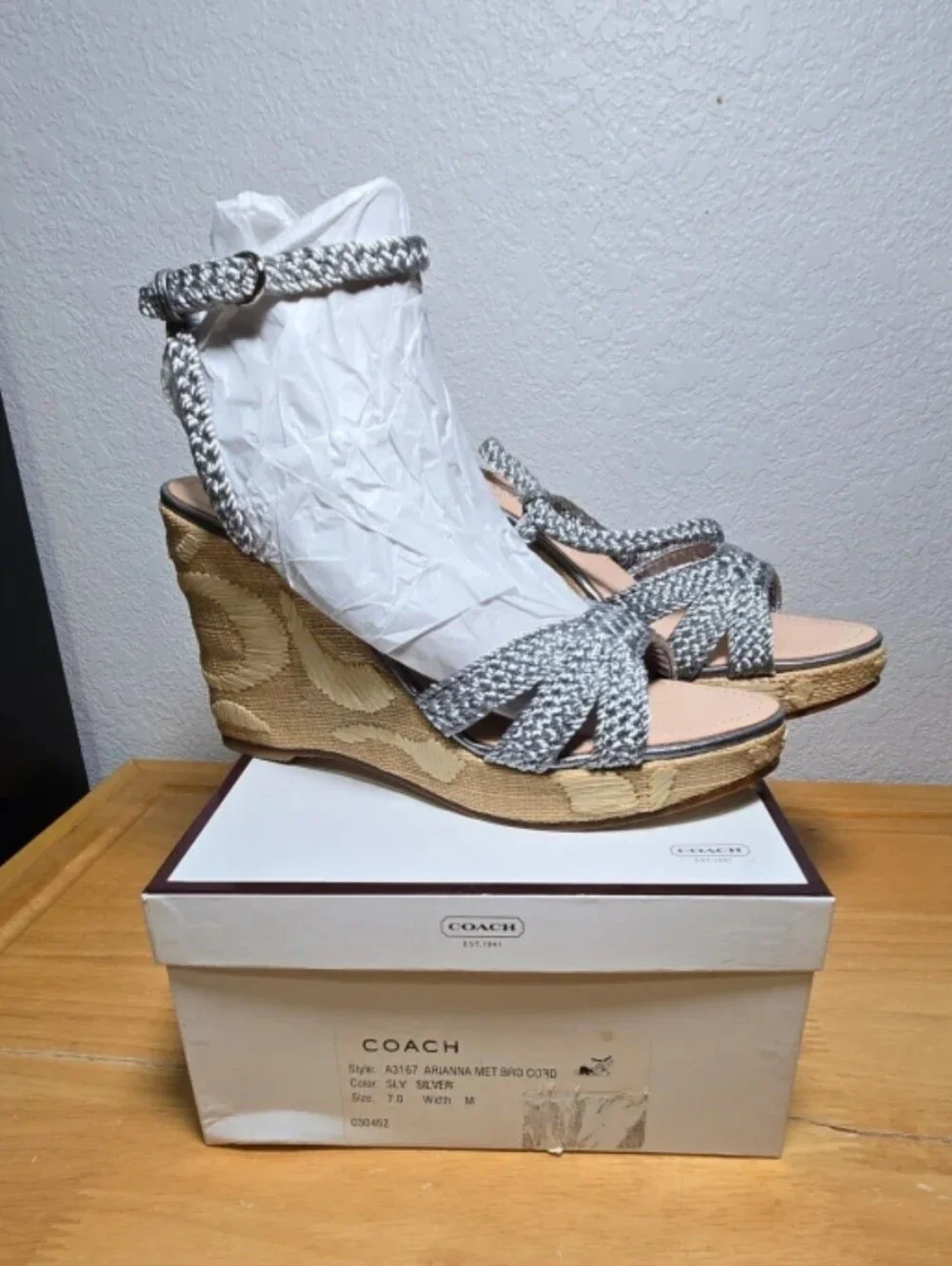 COACH Arianna Metalkuc Braided Cord Wedge Sandal 7 NEW In Box